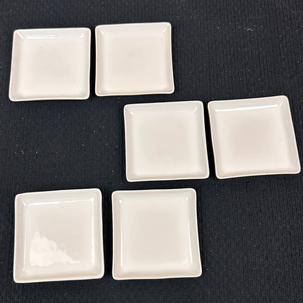 Limoges France‎ White Porcelain Square Butter Pats Trinket Dishes Set of 6 3in